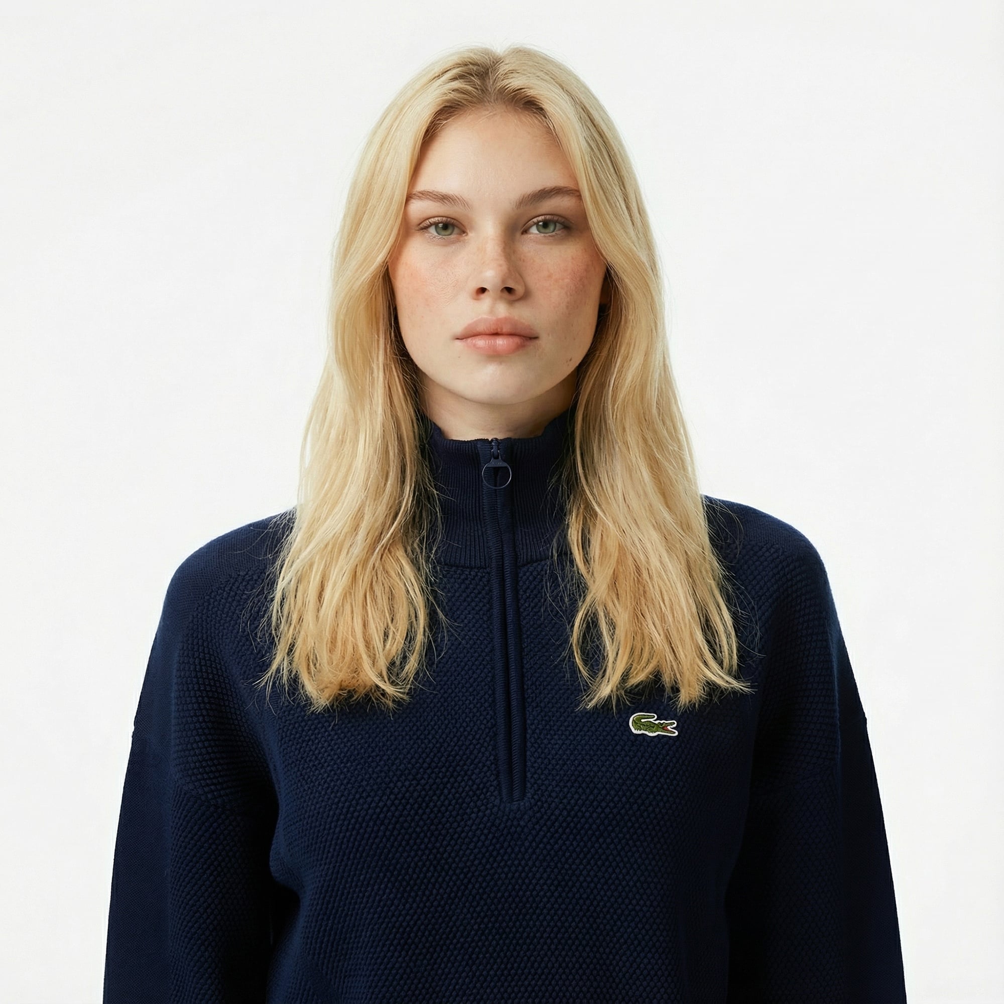 Lacoste Kadın Relaxed Fit Yarım Fermuarlı Lacivert Kazak