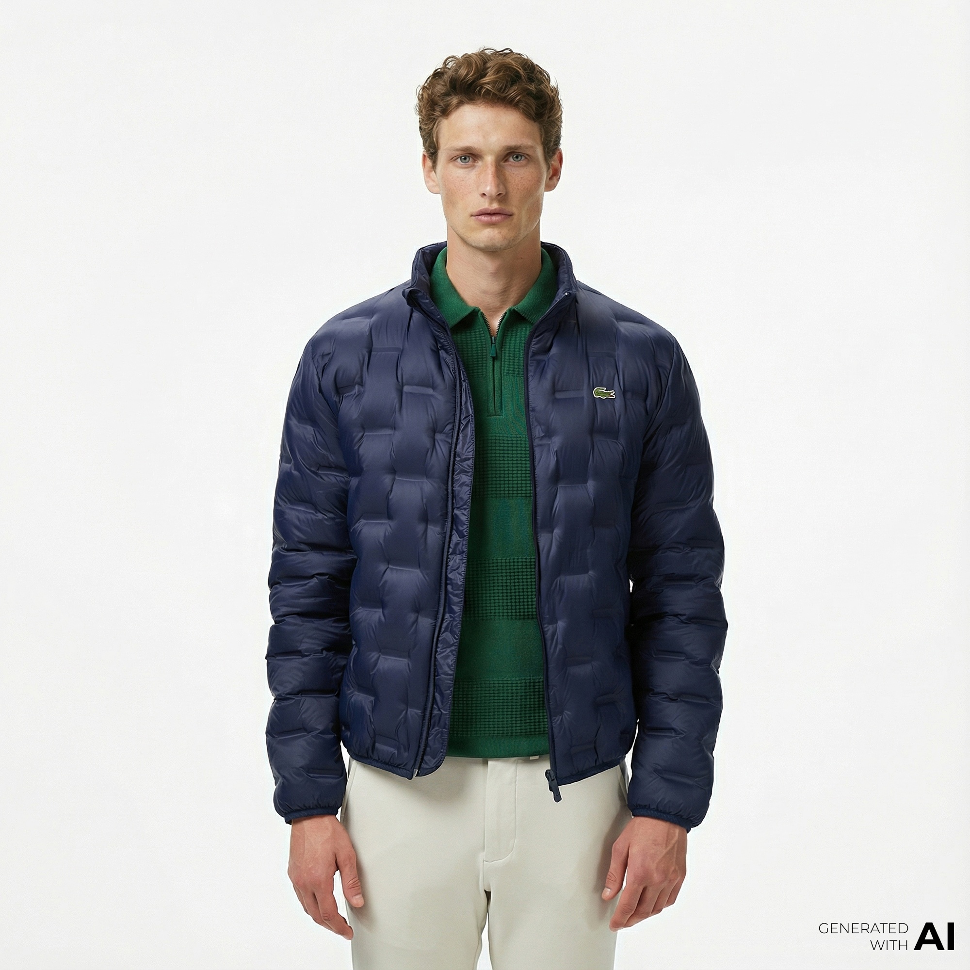 Lacoste Erkek Dik Yaka Kapitone Lacivert Mont