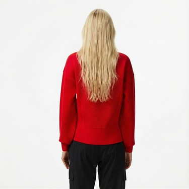  Lacoste Kadın Relaxed Fit Yarım Fermuarlı Kırmızı Kazak