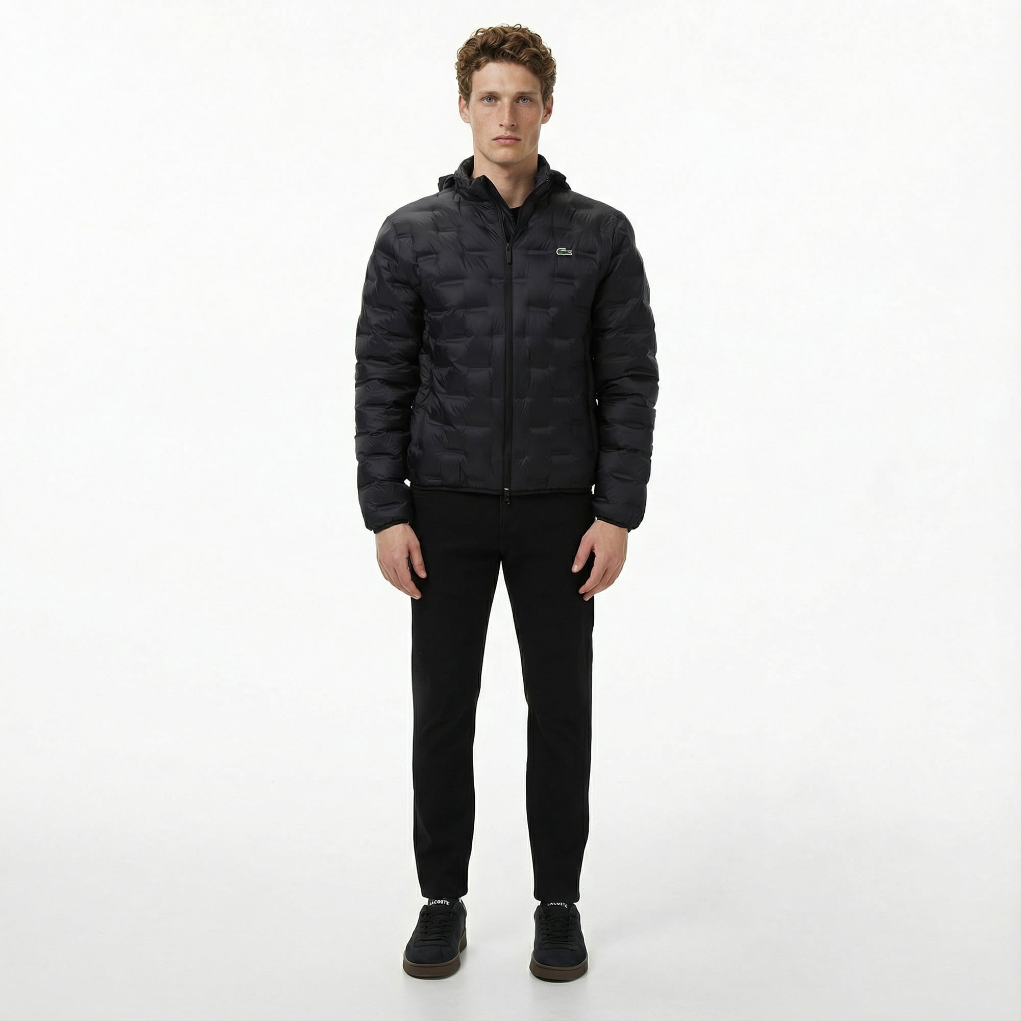 Lacoste Erkek Dik Yaka Kapitone Siyah Mont