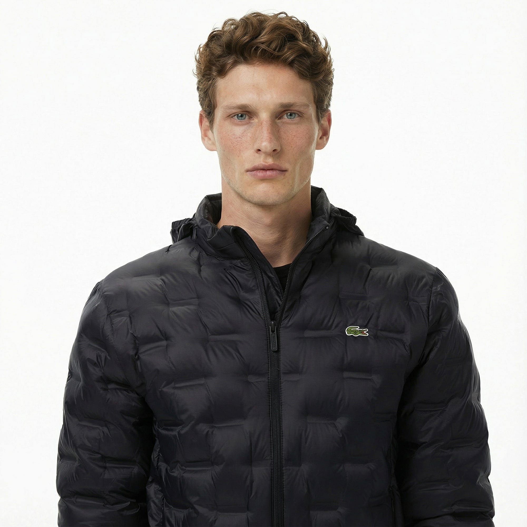 Lacoste Erkek Dik Yaka Kapitone Siyah Mont