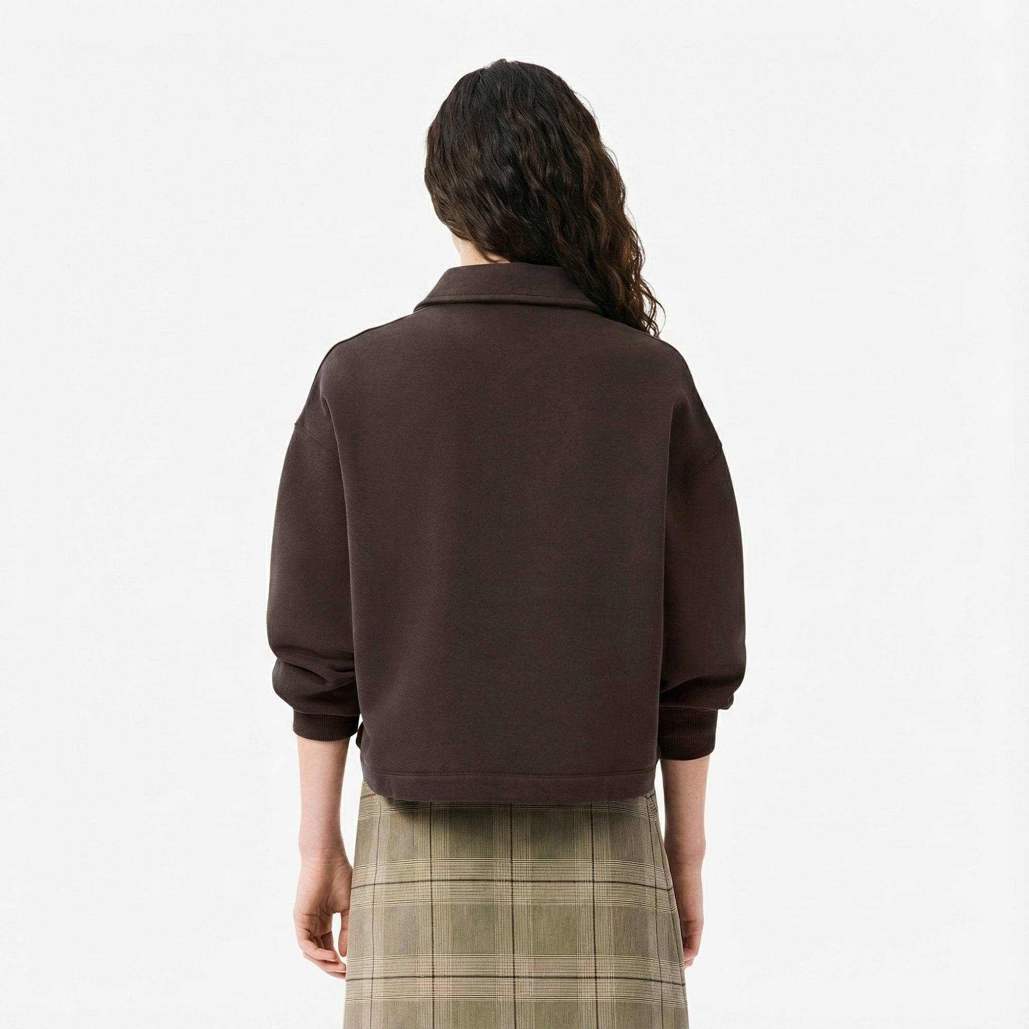 Lacoste Kadın Oversize Fit Polo Yaka Kahverengi Sweatshirt