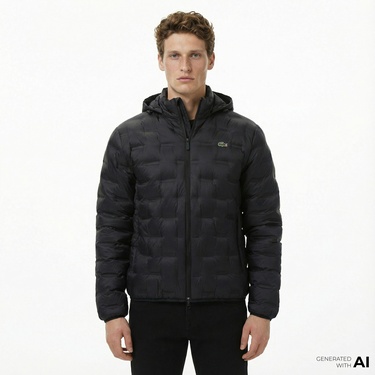  Lacoste Erkek Dik Yaka Kapitone Siyah Mont