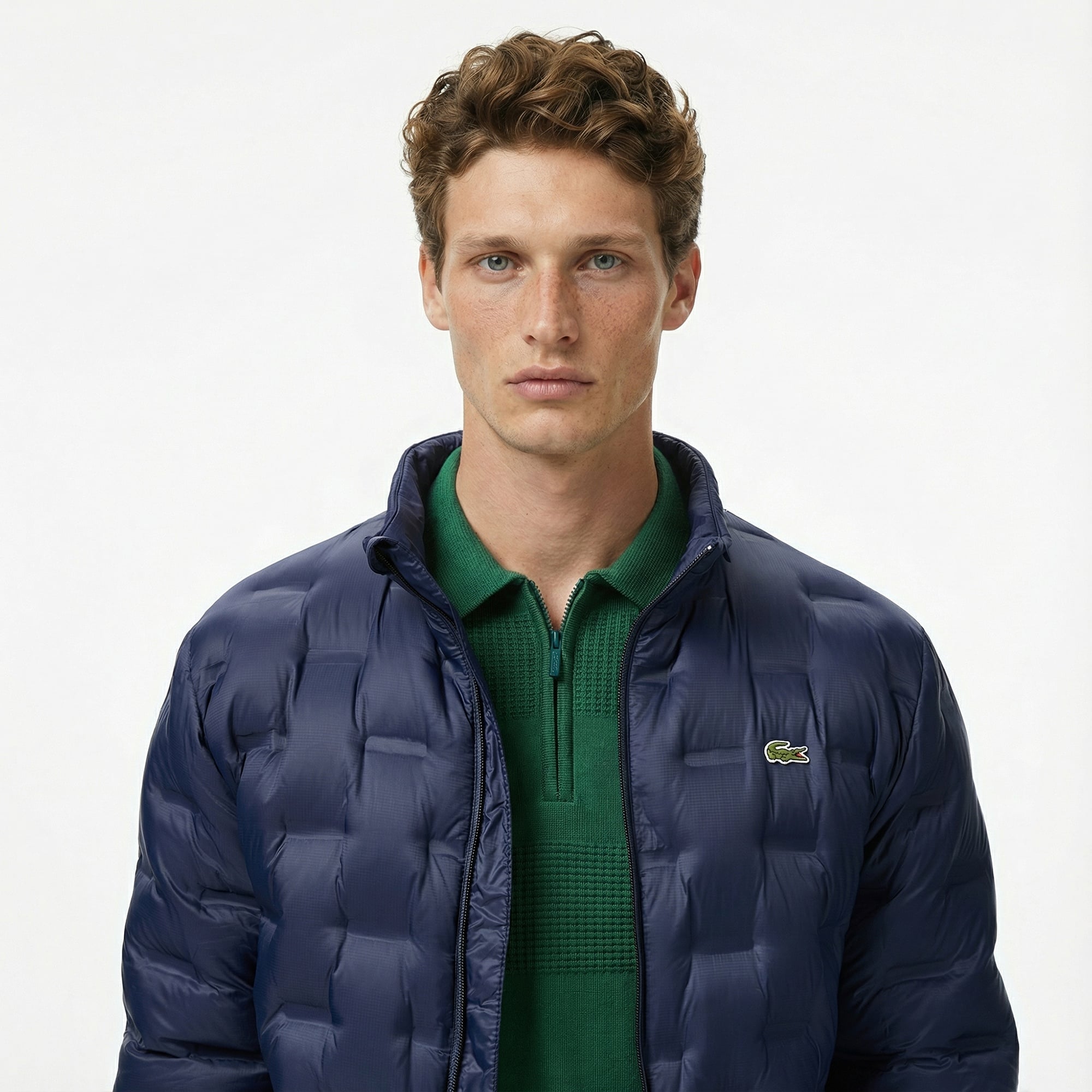 Lacoste Erkek Dik Yaka Kapitone Lacivert Mont