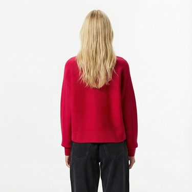  Lacoste Kadın Classic Fit Yarım Fermuarlı Kırmızı Kazak