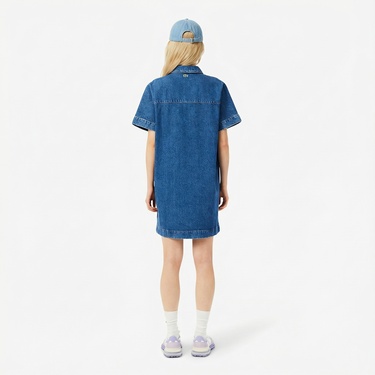  Lacoste Kadın Oversize Fit Kısa Kollu Polo Yaka Denim Mavi Elbise