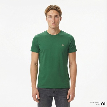  Lacoste Erkek Slim Fit Bisiklet Yaka Koyu Yeşil T-Shirt