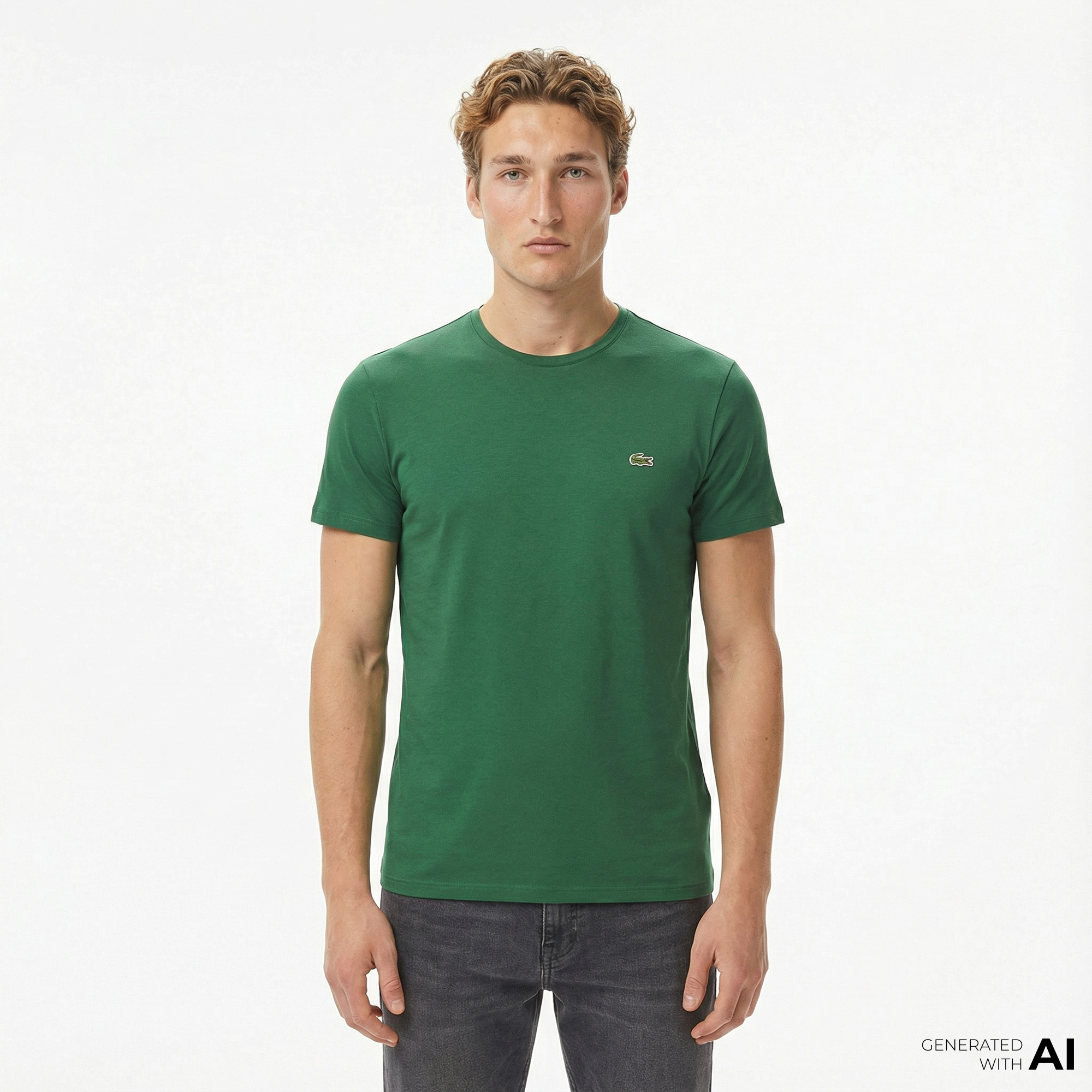  Lacoste Erkek Slim Fit Bisiklet Yaka Koyu Yeşil T-Shirt