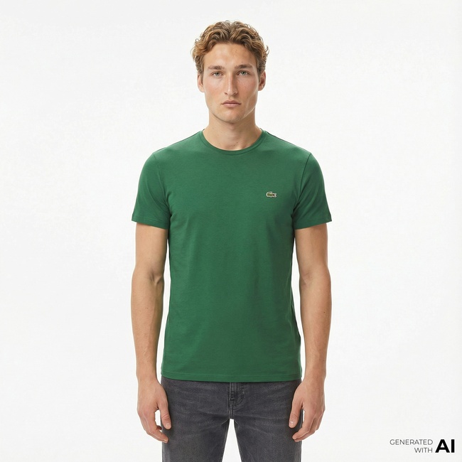  Lacoste Erkek Slim Fit Bisiklet Yaka Koyu Yeşil T-Shirt