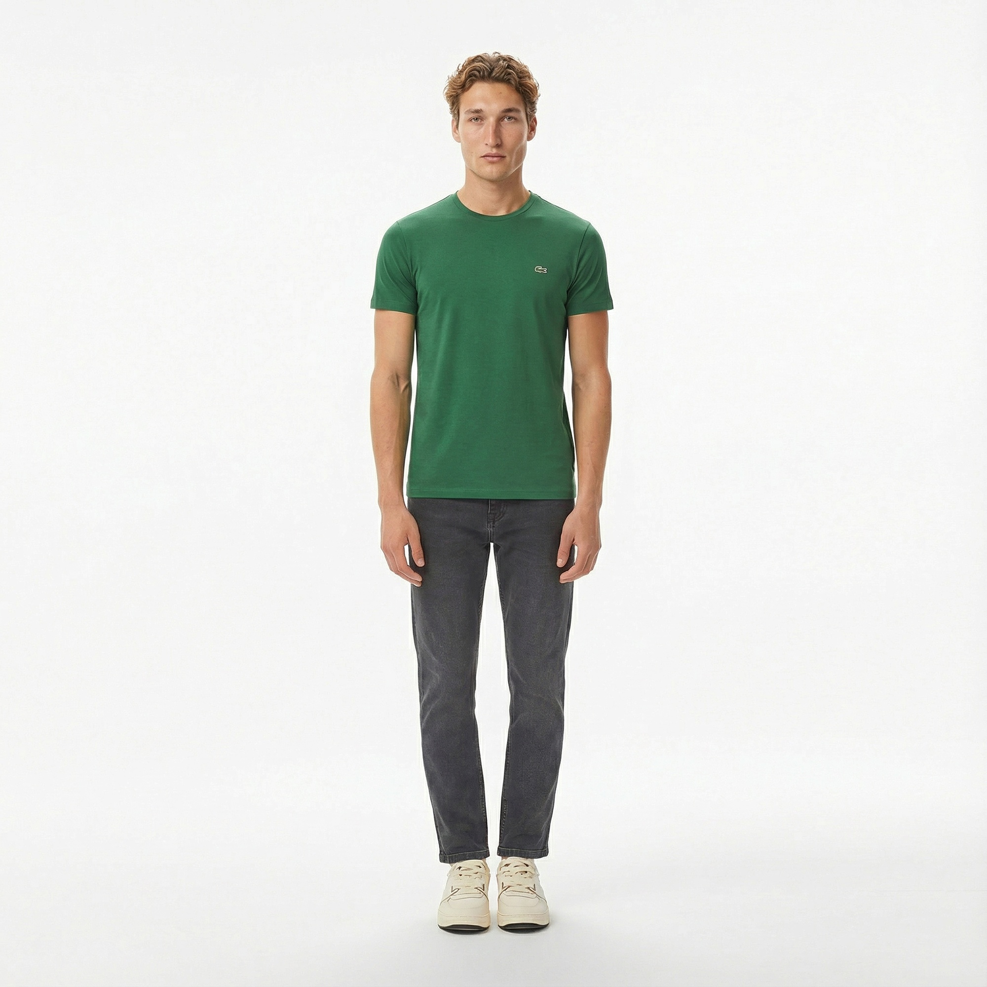Lacoste Erkek Slim Fit Bisiklet Yaka Koyu Yeşil T-Shirt