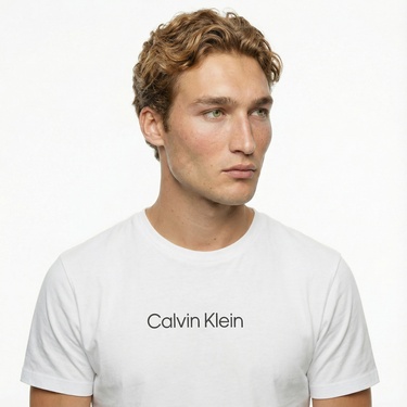  Calvin Klein Standard Logo Crew Erkek Beyaz T-Shirt