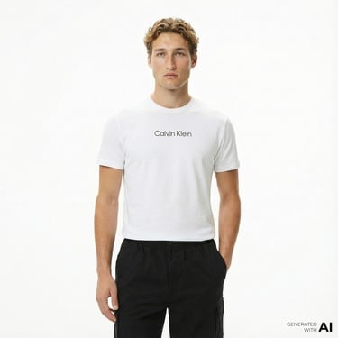  Calvin Klein Standard Logo Crew Erkek Beyaz T-Shirt