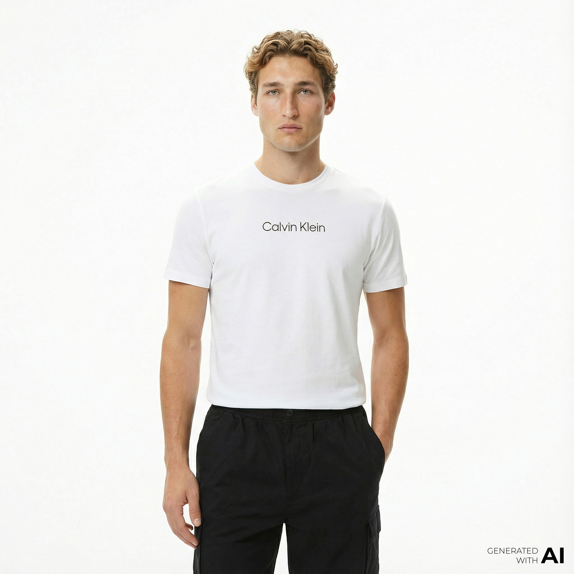  Calvin Klein Standard Logo Crew Erkek Beyaz T-Shirt