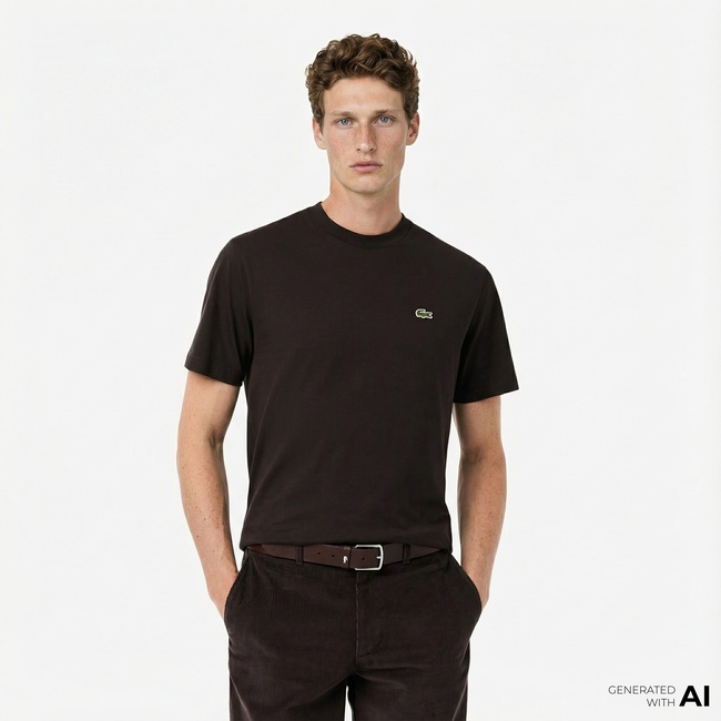  Lacoste Erkek Classic Fit Bisiklet Yaka Kahverengi T-Shirt