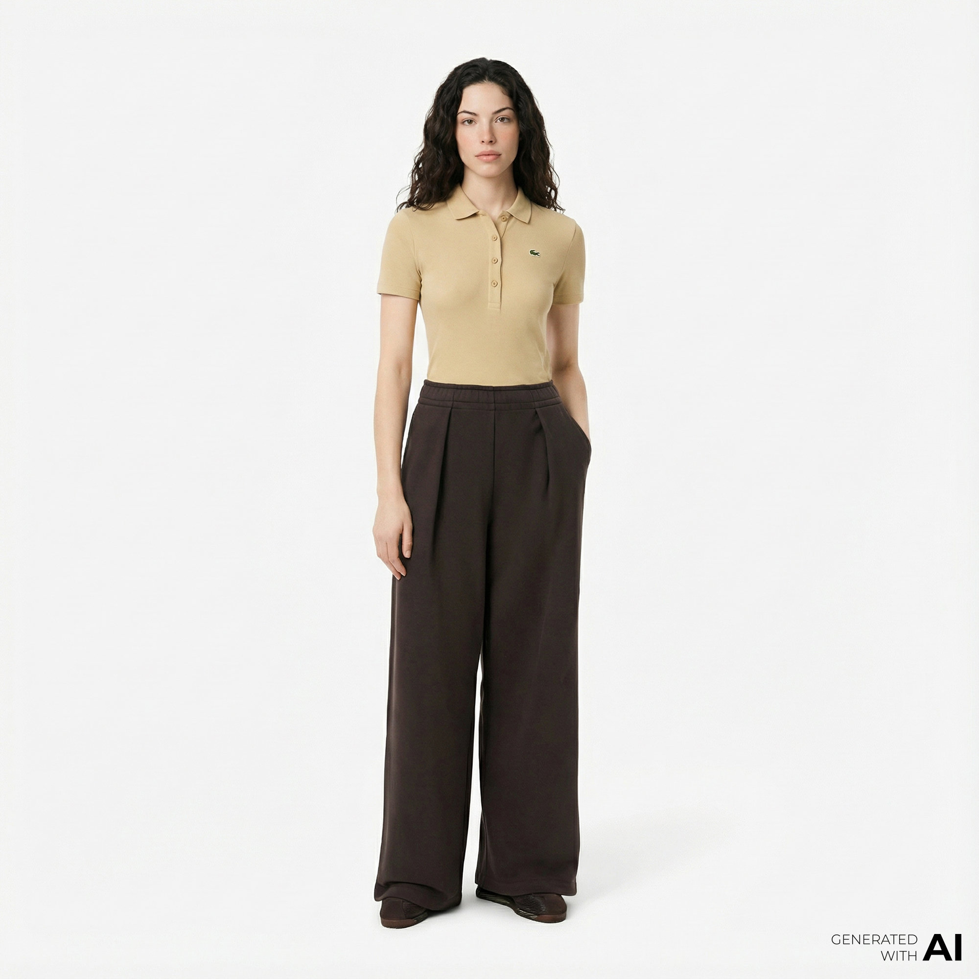  Lacoste Kadın Wide Leg Kahverengi Eşofman Altı