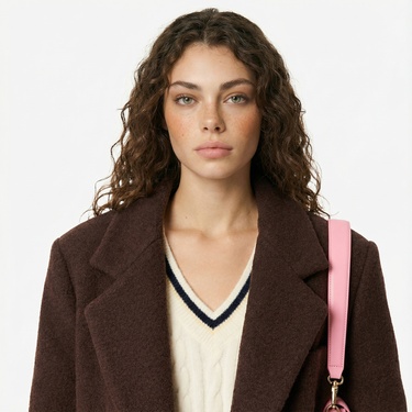  Lacoste Kadın Relaxed Fit Yün Kahverengi Kaban