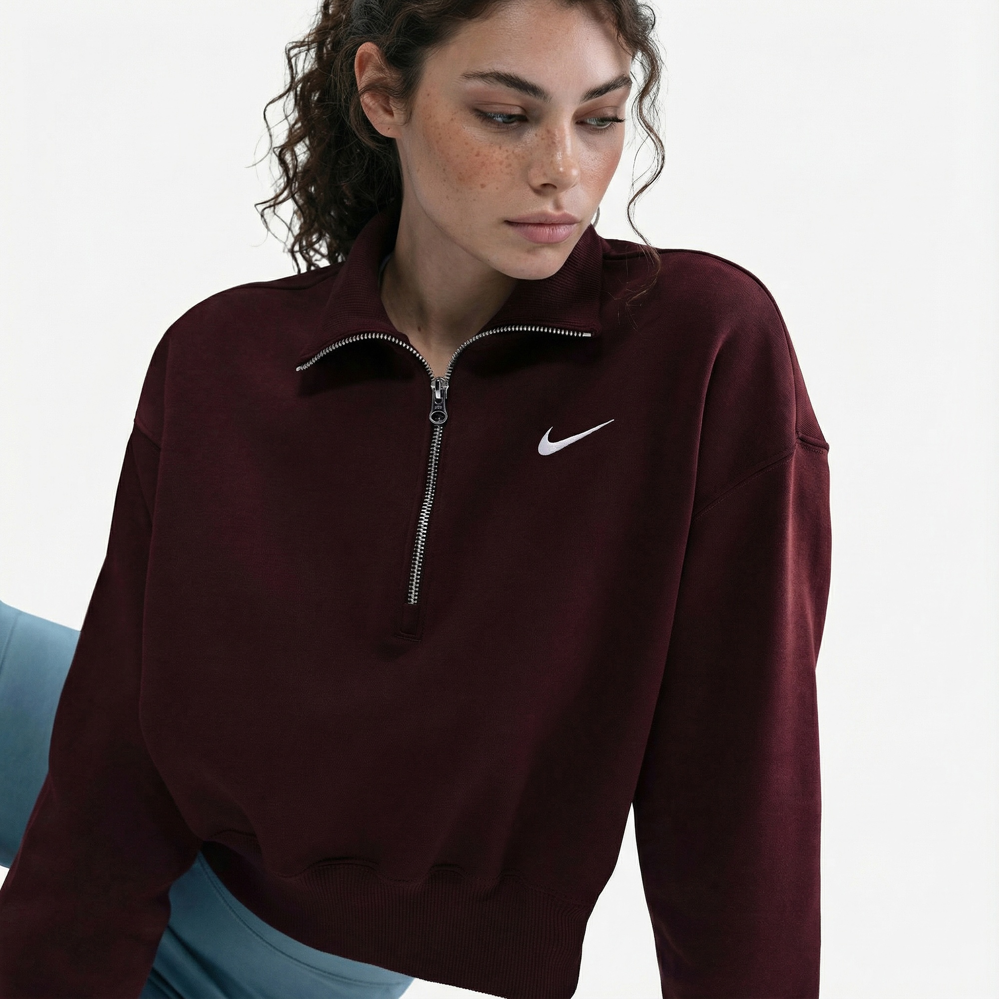 Nike Sportswear Phoenix Fleece Crop Kadın Bordo Sweatshirt