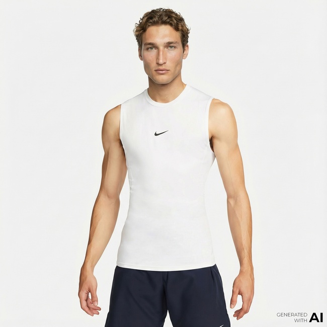  Nike Pro Dri-Fit Erkek Beyaz Kolsuz T-Shirt