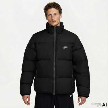  Nike Sportswear Therma-Fit Club Puffer Erkek Siyah Mont