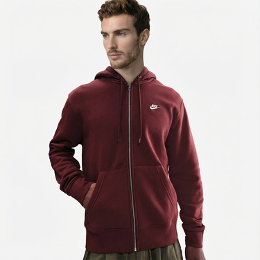  Nike Club Erkek Bordo Kapüşonlu Hoodie