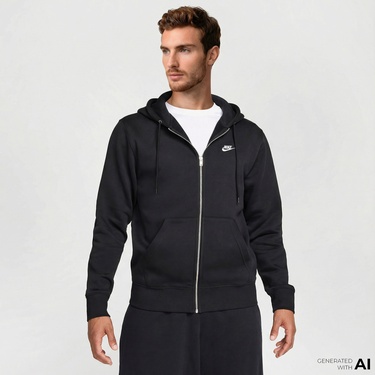  Nike Club Erkek Siyah Kapüşonlu Hoodie