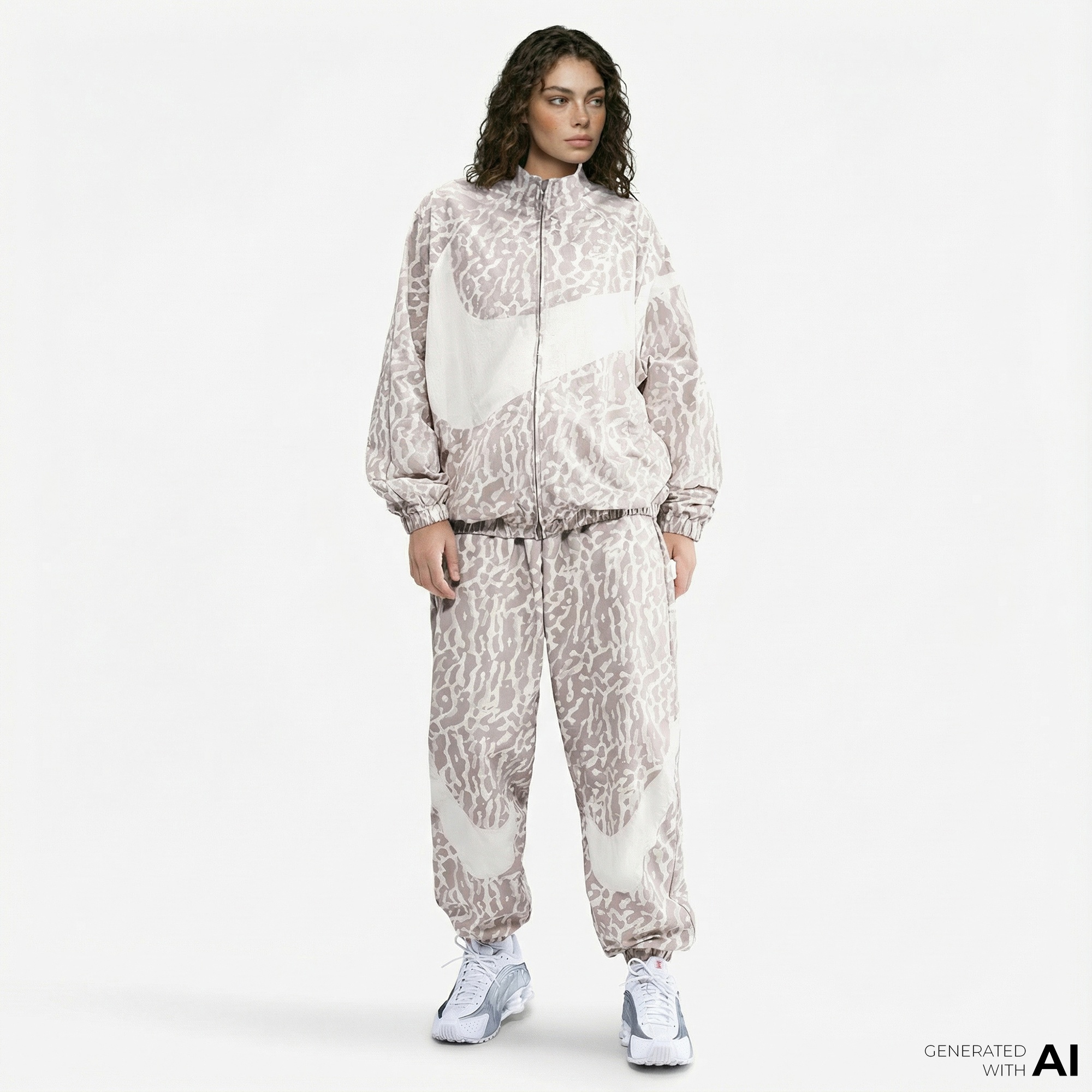 Nike Sportswear Woven Printed Kadın Gri Ceket