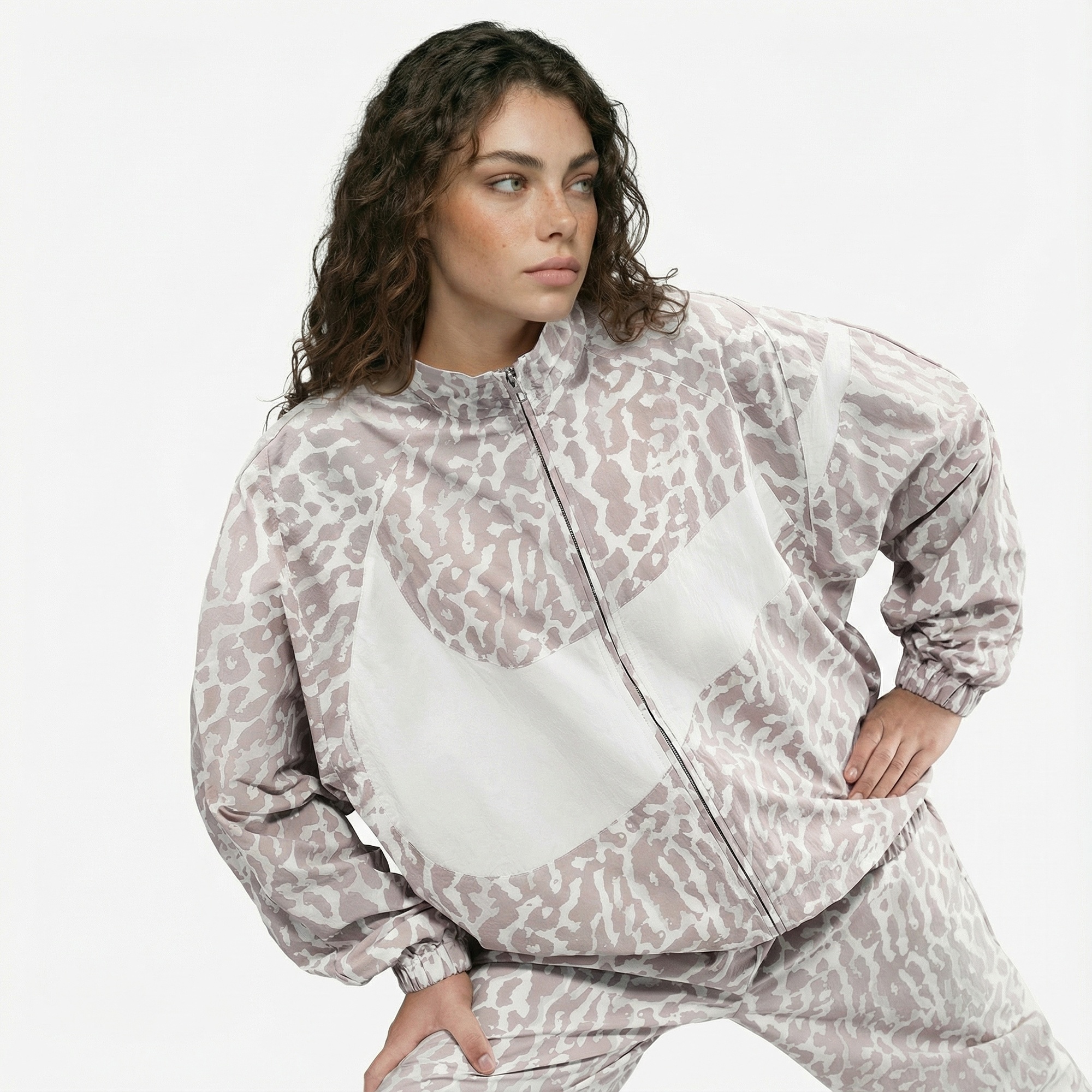 Nike Sportswear Woven Printed Kadın Gri Ceket