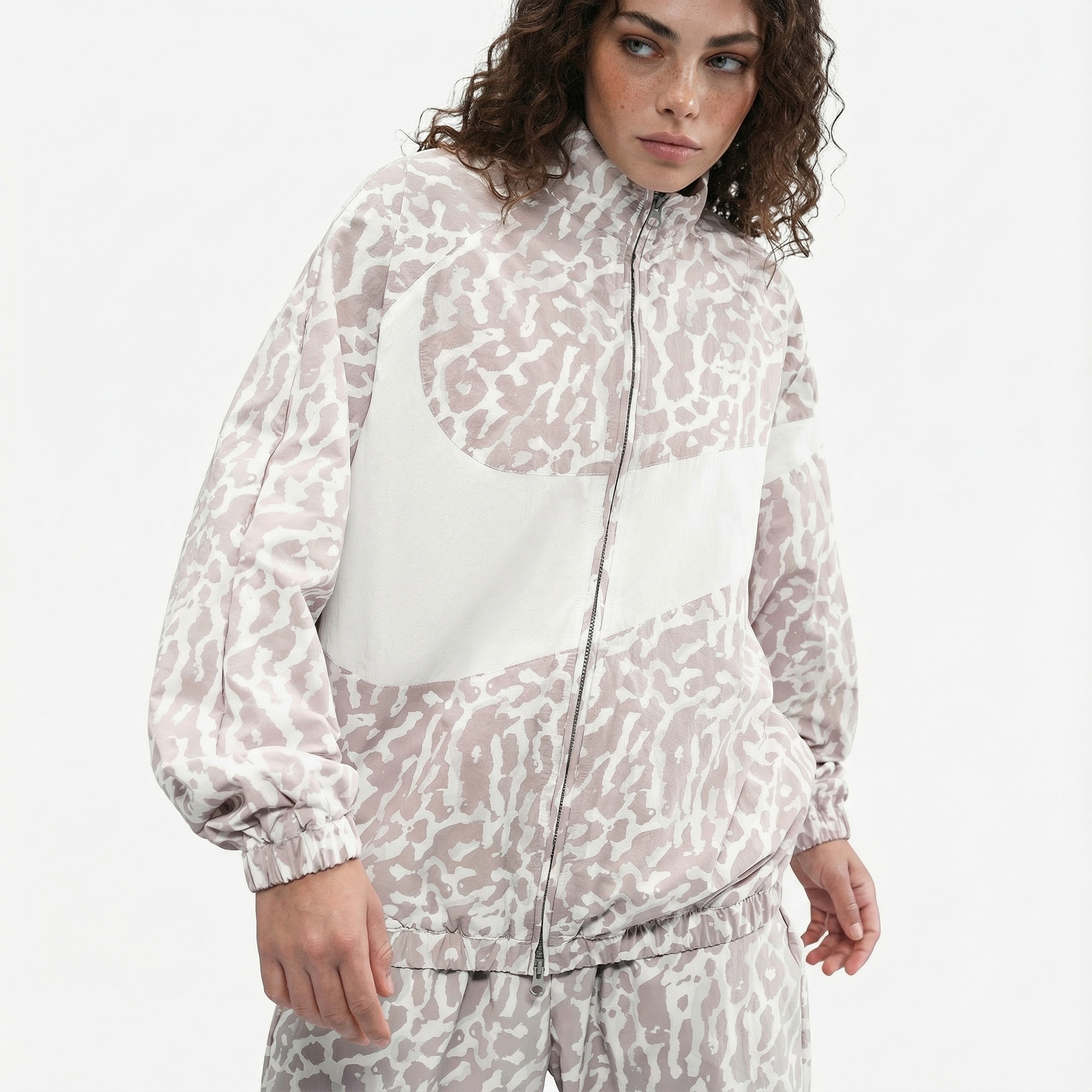 Nike Sportswear Woven Printed Kadın Gri Ceket