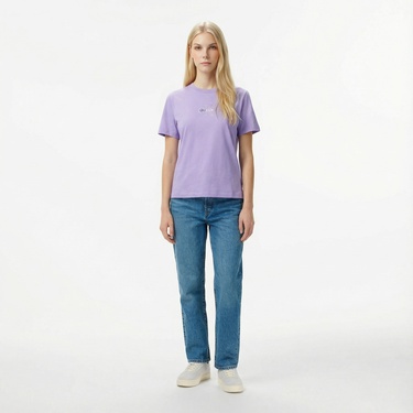  Calvin Klein Classic Foil Monologo Kadın Mor T-Shirt