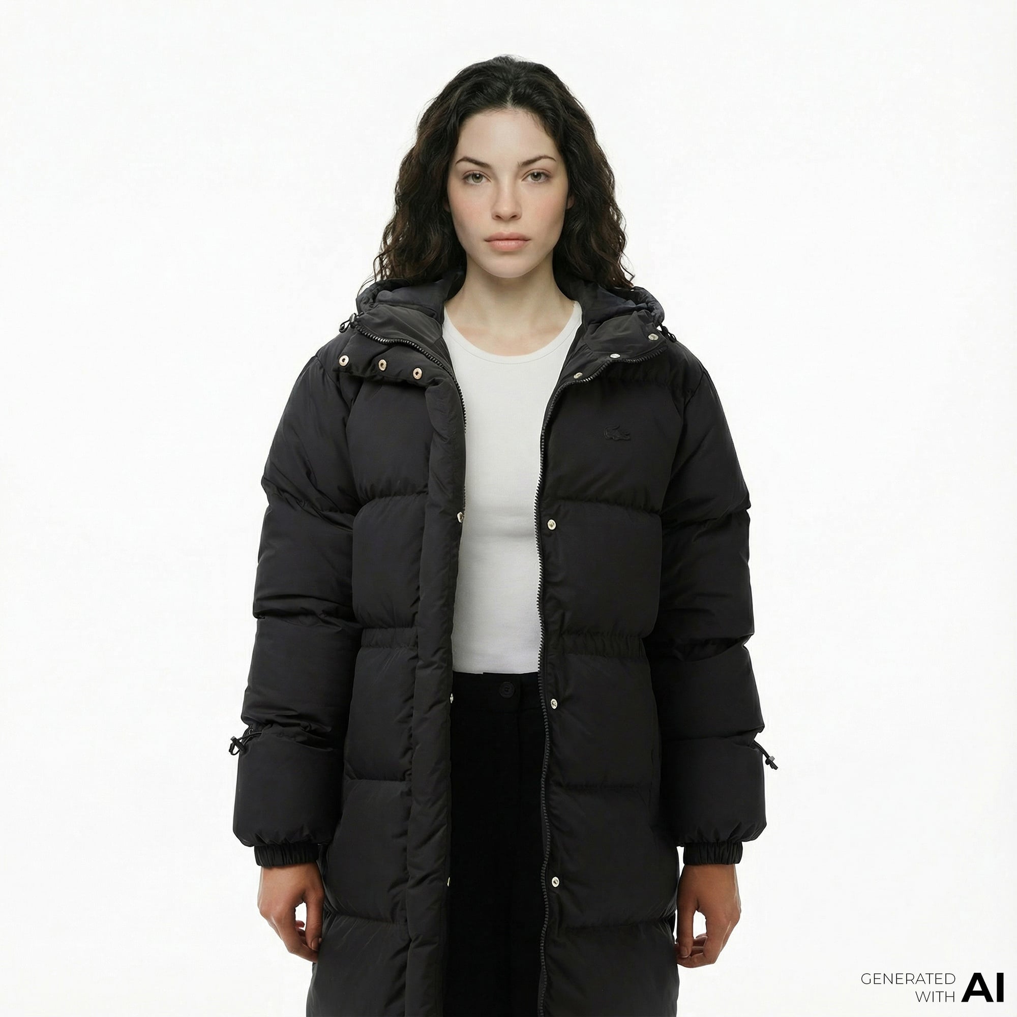 Lacoste Kadın Kapüşonlu Siyah Mont