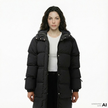  Lacoste Kadın Kapüşonlu Siyah Mont