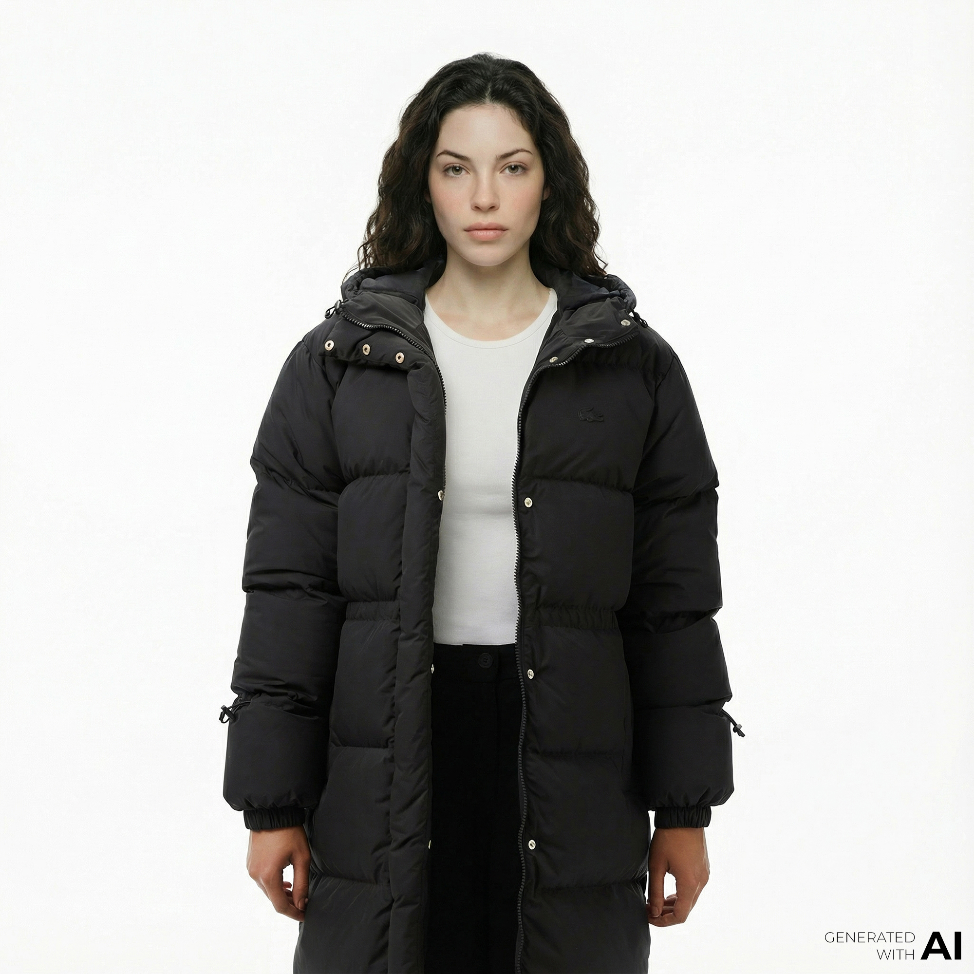  Lacoste Kadın Kapüşonlu Siyah Mont