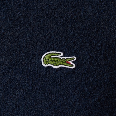  Lacoste Kadın Loose Fit Bisiklet Yaka Çizgili Lacivert Kazak
