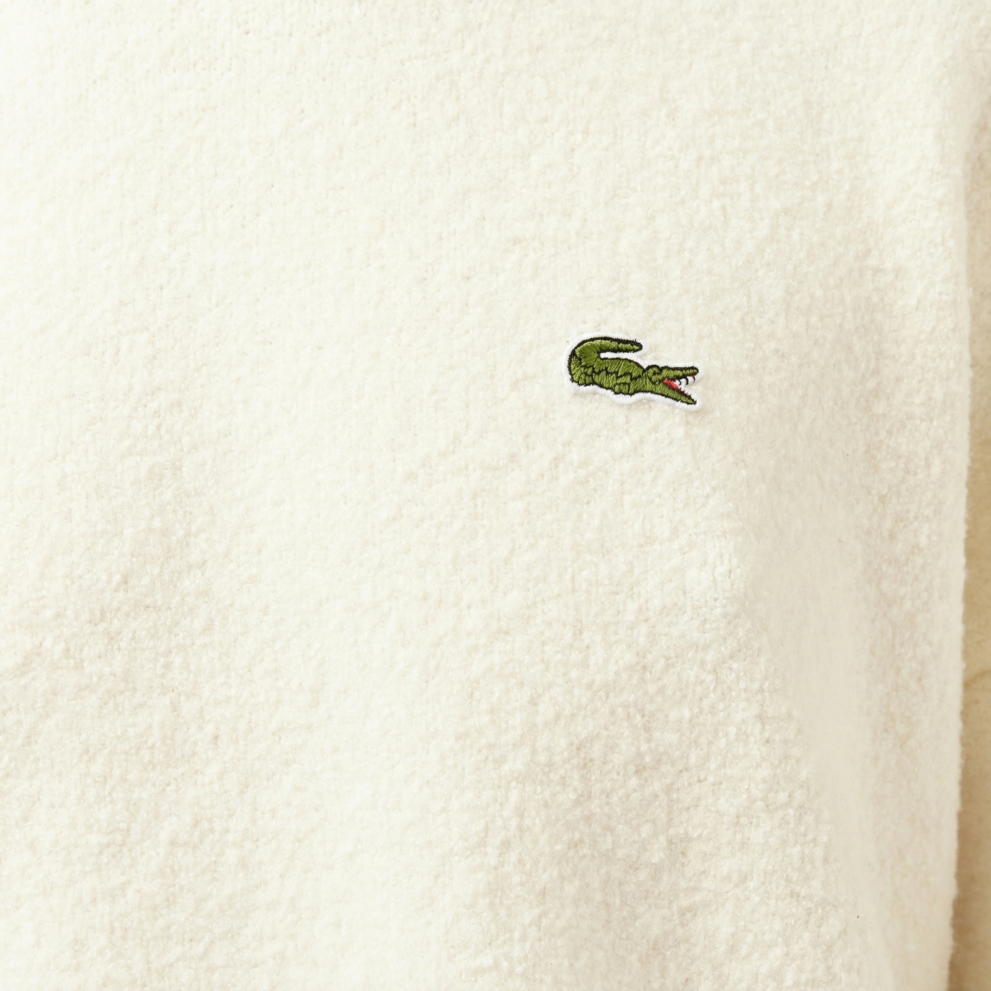  Lacoste Kadın Loose Fit Bisiklet Yaka Çizgili Krem Kazak