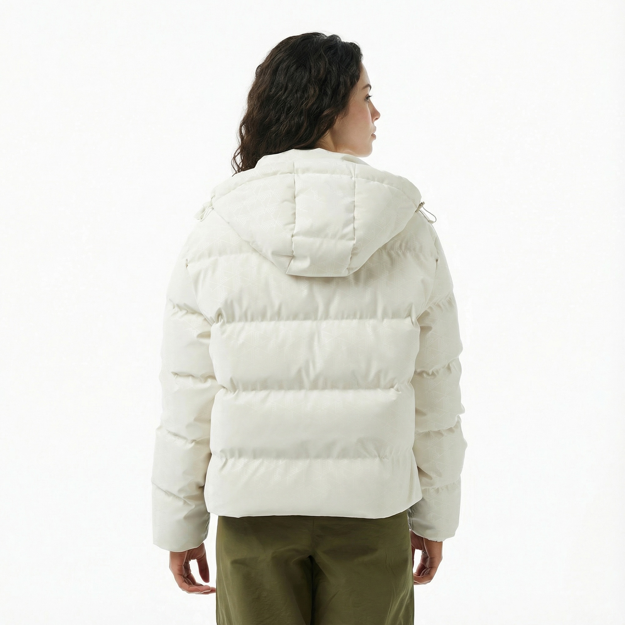 Lacoste Kadın Kapüşonlu Monogram Beyaz Mont