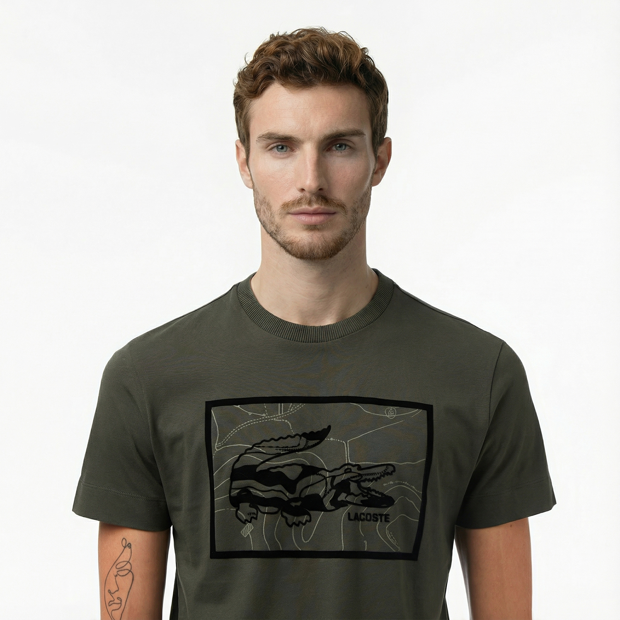 Lacoste Erkek Regular Fit Bisiklet Yaka Baskılı Haki T-Shirt