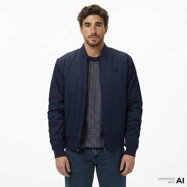  Lacoste Erkek Dik Yaka Lacivert Bomber Ceket