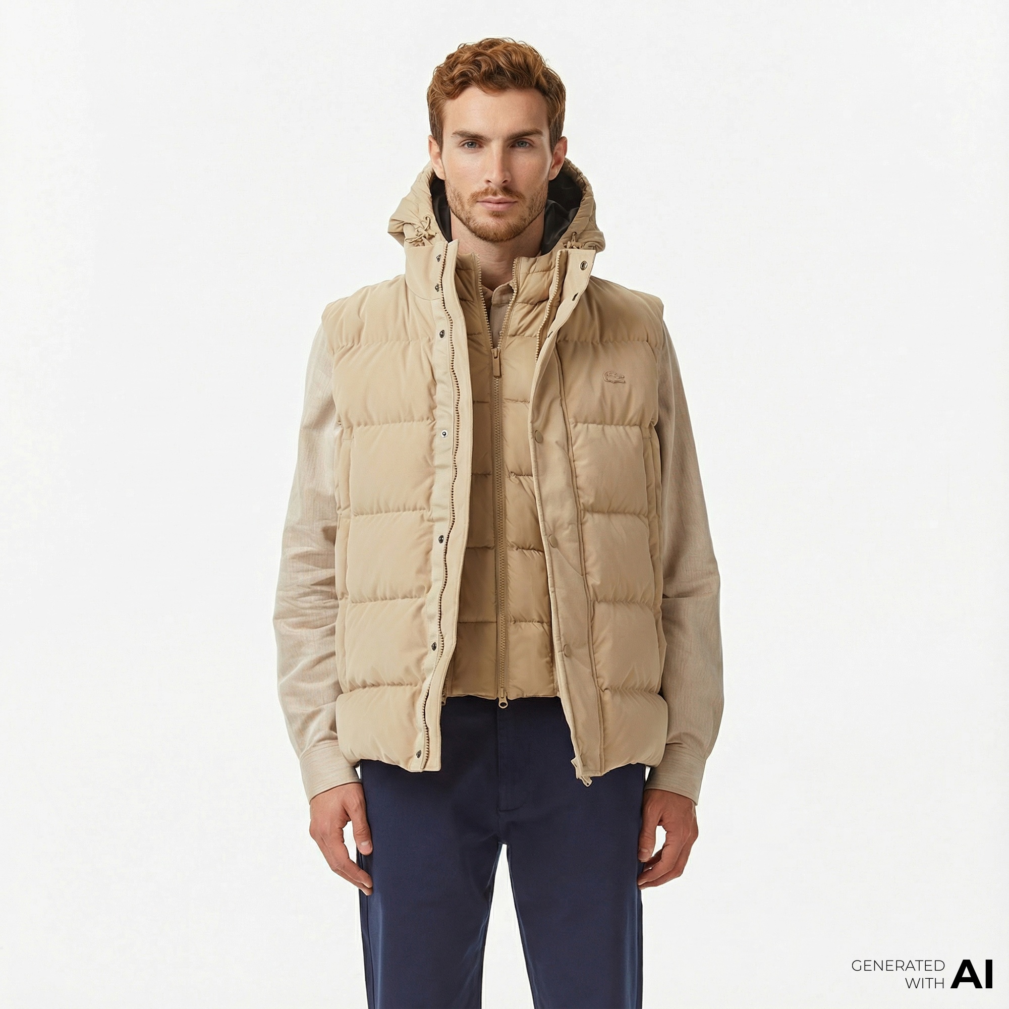 Lacoste Erkek Kapüşonlu Açık Kahverengi Yelek