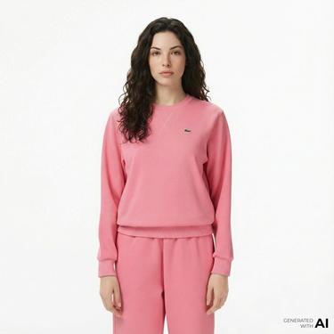  Lacoste Kadın Relaxed Fit Bisiklet Yaka Pembe Sweatshirt
