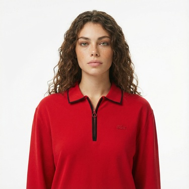  Lacoste Kadın Regular Fit Polo Yaka Kırmızı Kazak