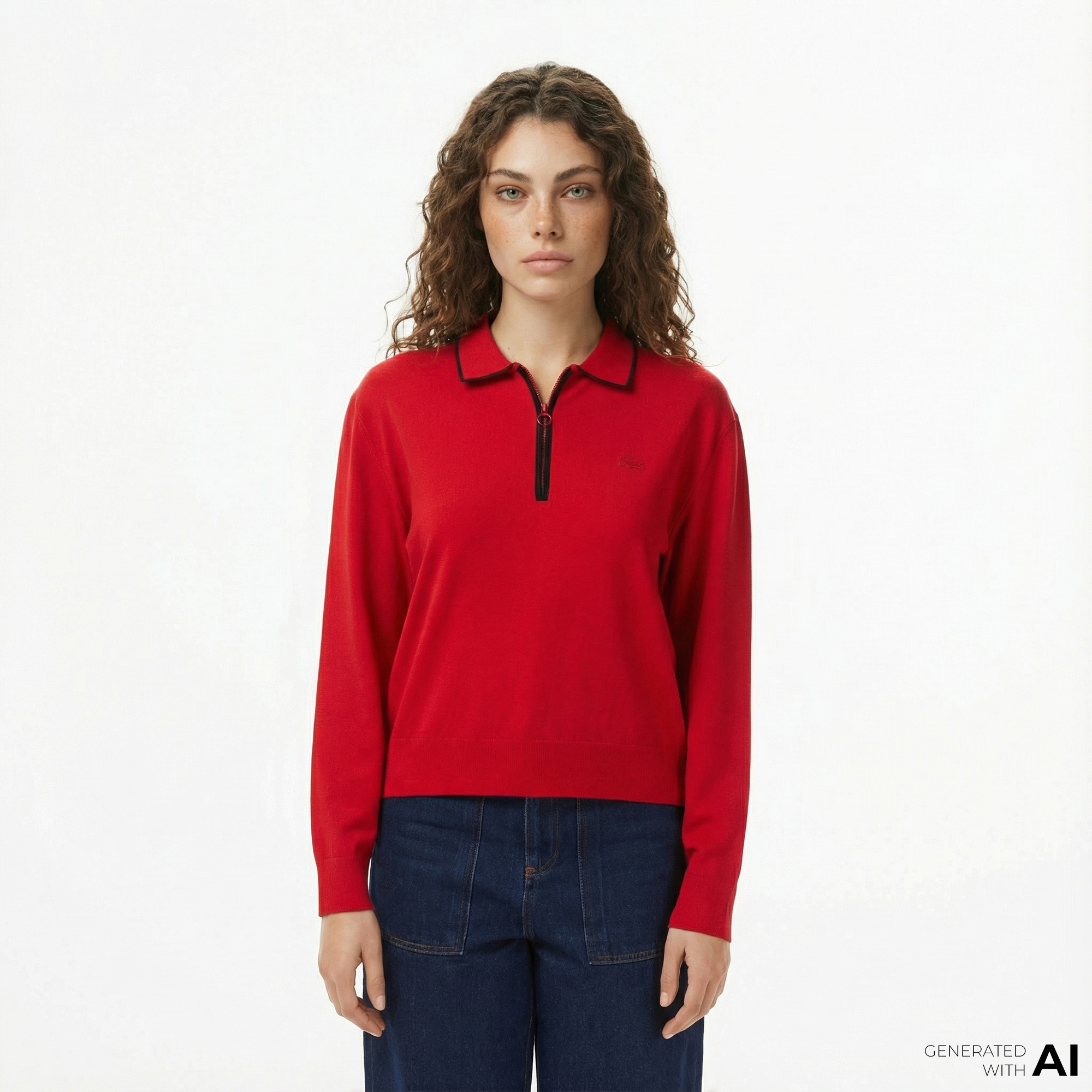 Lacoste Kadın Regular Fit Polo Yaka Kırmızı Kazak