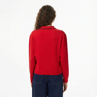  Lacoste Kadın Regular Fit Polo Yaka Kırmızı Kazak