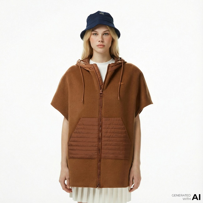  Lacoste Kadın Kapüşonlu Açık Kahverengi Mont