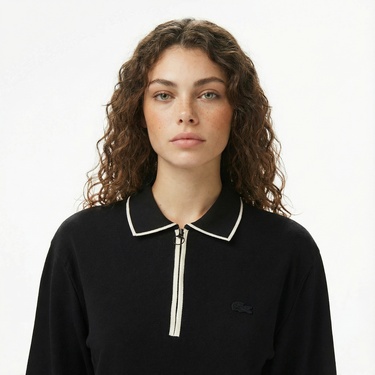  Lacoste Kadın Regular Fit Polo Yaka Siyah Kazak