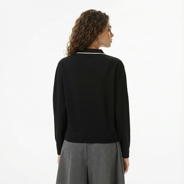  Lacoste Kadın Regular Fit Polo Yaka Siyah Kazak