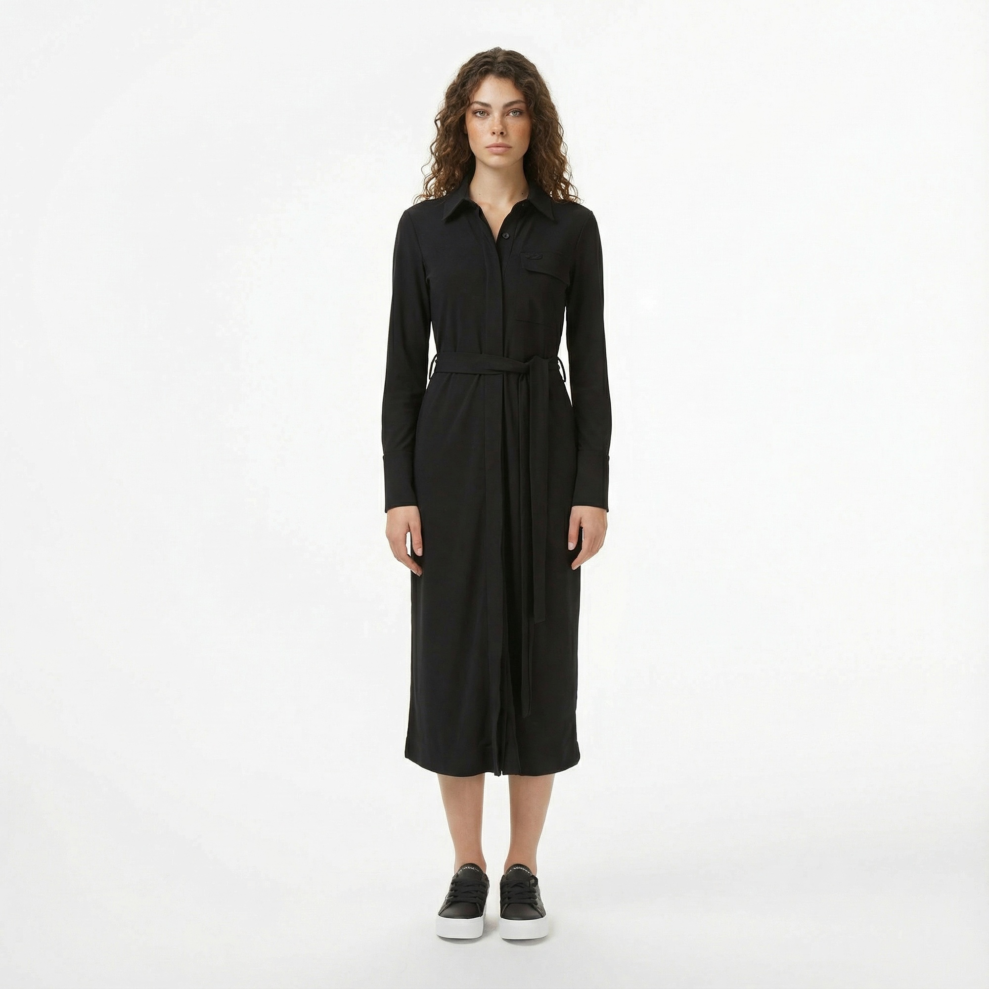 Lacoste Kadın Slim Fit Uzun Kollu Siyah Elbise