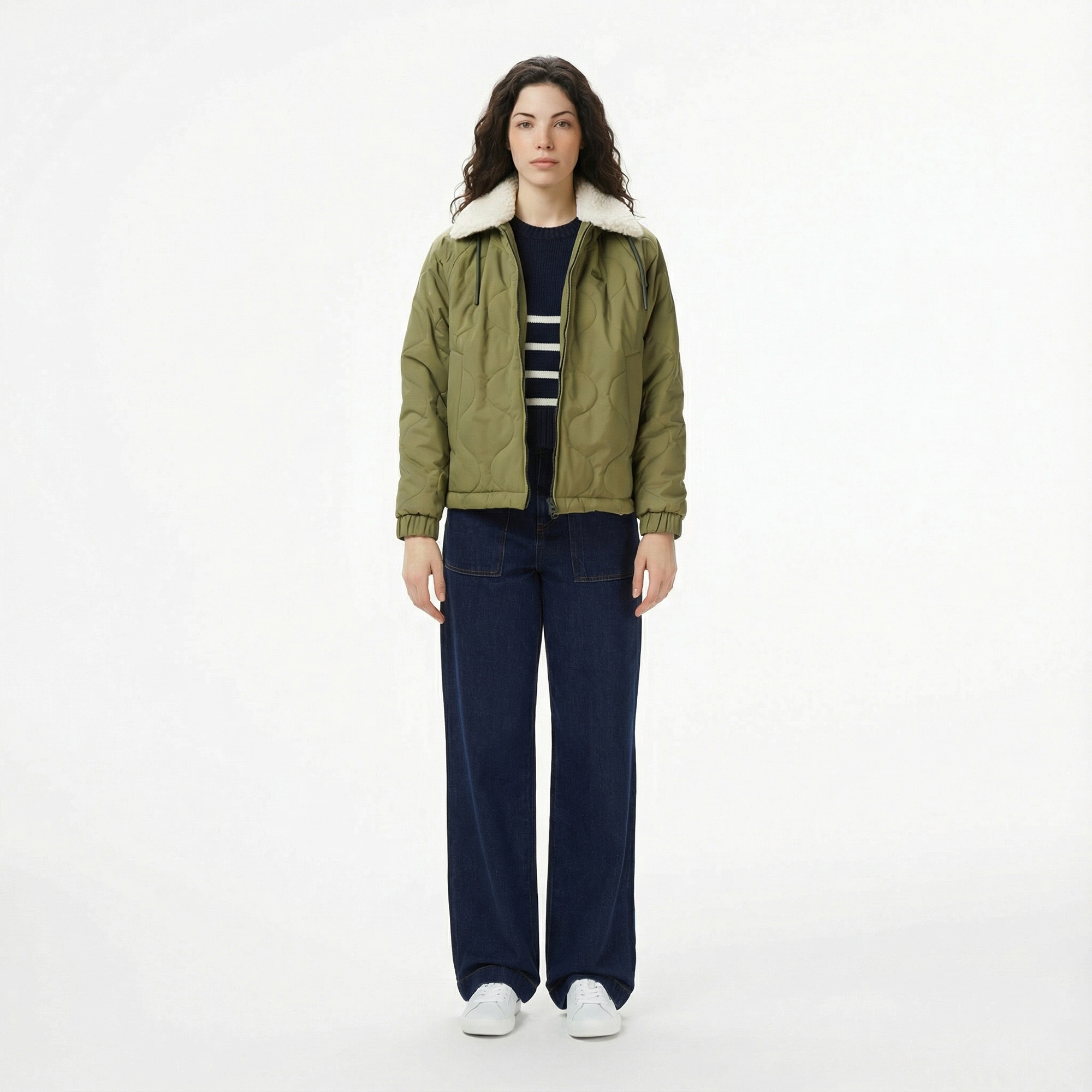 Lacoste Kadın Gömlek Yaka Baskılı Haki Ceket