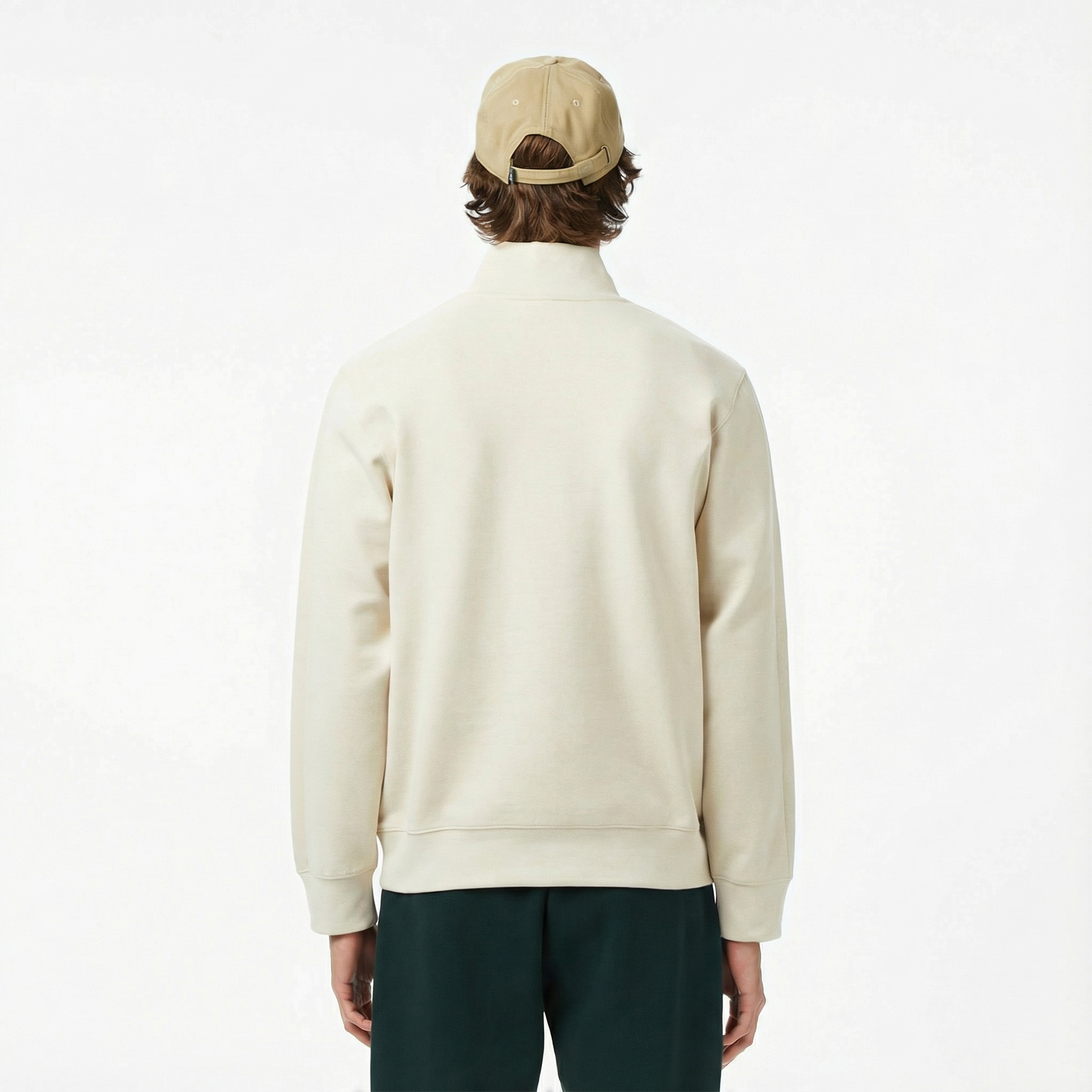 Lacoste Erkek Classic Fit Yarım Fermuarlı Krem Sweatshirt