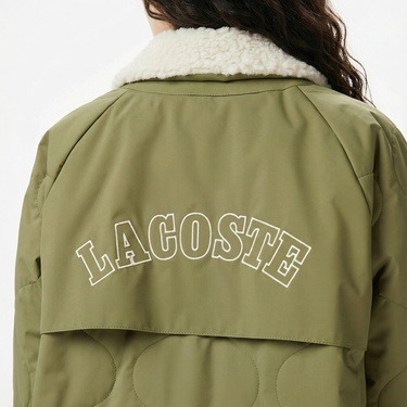  Lacoste Kadın Gömlek Yaka Baskılı Haki Ceket