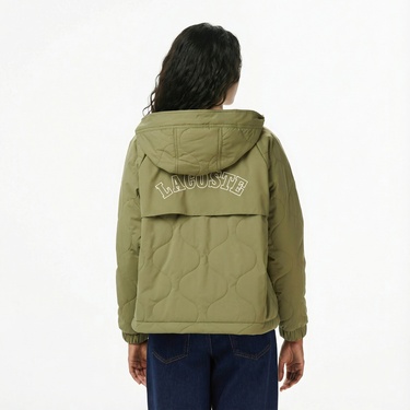  Lacoste Kadın Gömlek Yaka Baskılı Haki Ceket